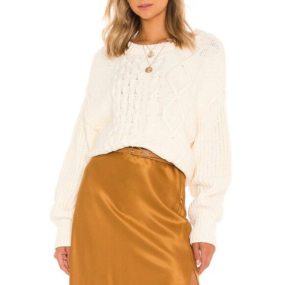 Free People Dream Cable Crew Sweater in Cream Size XS - Picture 1 of 8